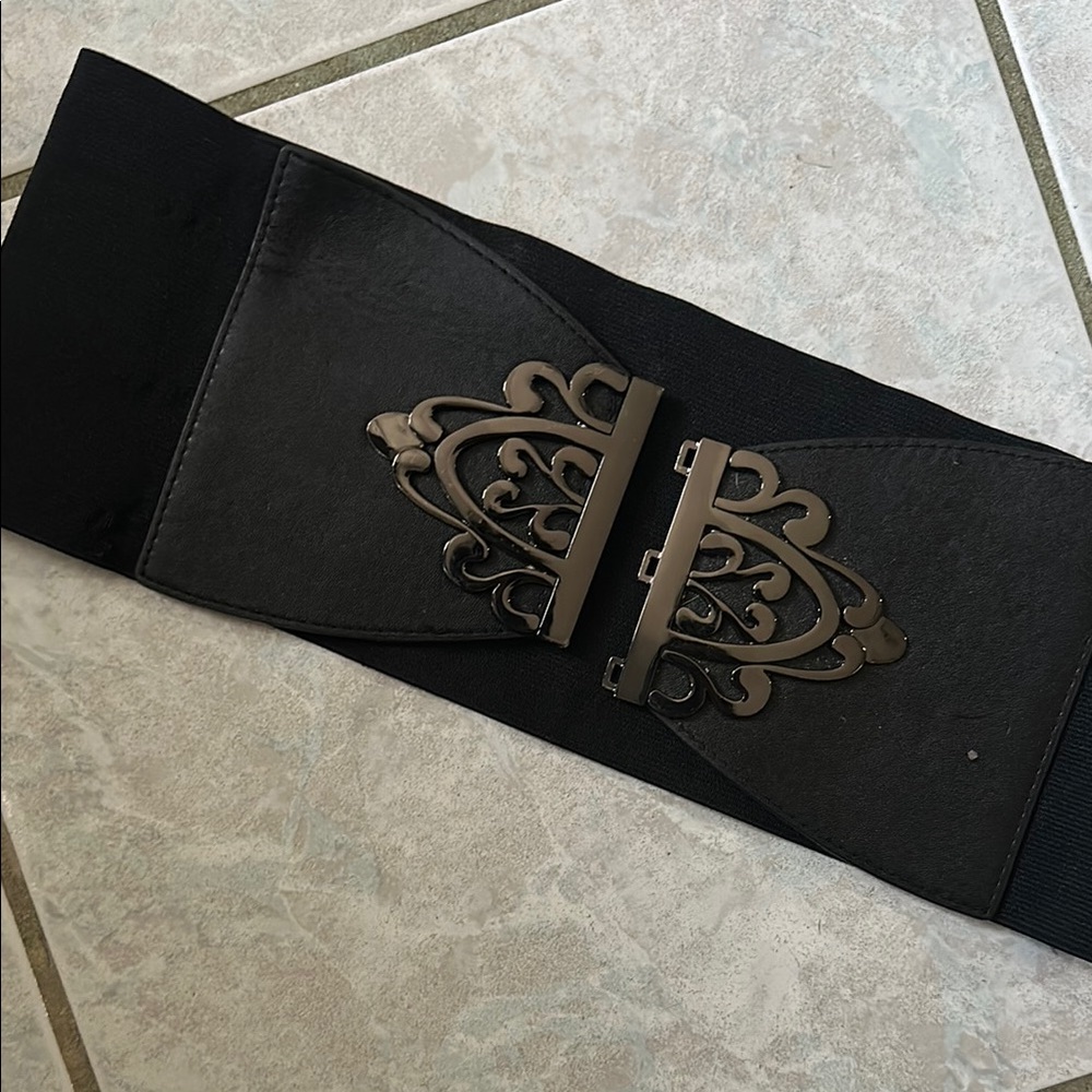 Black Wide Belt with Decorative Buckle